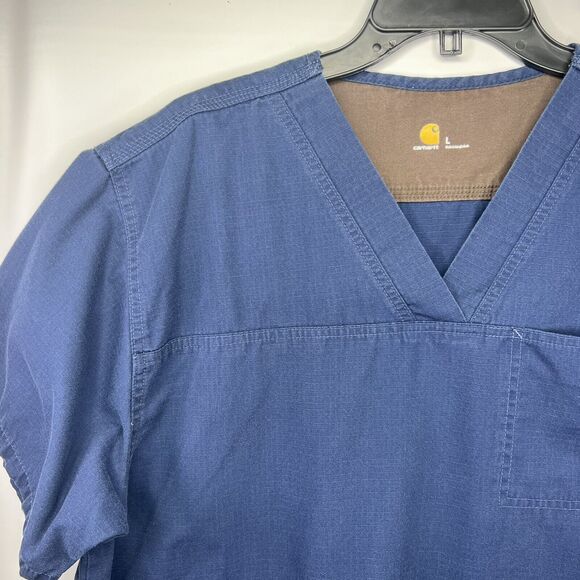 Carhartt Scrub Shirt Mens Large Black Ripstop Pockets Short Sleeve Medical - Picture 2 of 9
